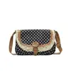 Nova Bolsa Quadrada Pequena Estampada de Bolinhas para o Verão de 2025 com Costura de Renda Feminina Moda Bolsa de Ombro Transversal para o Trabalho