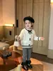 Conjunto Otoñal Chic para Niñas: Suéter cárdigan de punto con lazo a la moda estilo coreano para bebé con pantalones de encaje a rayas