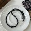 Colar de ônix preto vintage de prata esterlina S925, colar feminino leve de luxo de alta qualidade, corrente de suéter com miçangas, acessórios para colar