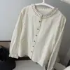 Estilo Japonés Encaje de Hongo Mori Cuello Redondo Camisa de Algodón para Mujer Otoño Nuevo Jacquard Bordado Reductor de Edad Versátil Manga Larga Lindo