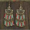 Pendientes colgantes con borlas de estilo retro transfronterizo, con cuentas geométricas talladas, estilo étnico Miao antiguo en oro y plata, joyería al por mayor