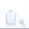 30ml/50ml/100ml transparente fundo grosso quadrado plano frasco de vidro cosméticos sub-engarrafamento cabeça de borracha conta-gotas essência frasco