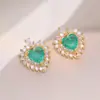 Aretes para Mujer, Aretes de Flor Corazón con Circonita Micro-pavimentada de Cobre, Nueva Moda de Nicho, Diseño Simple, Joyería de Temperamento y Versátil