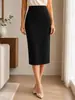 Popular Falda Lápiz Elástica de Comercio Exterior para Mujer, Corte Ajustado, Longitud Media, Fluida, Falda Casual Negra, Falda Profesional de Oficina