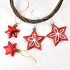 Adornos navideños de PVC pintados en rojo y dorado con forma de estrella, diseño de escena de árbol de Navidad, colgante de estrella de cinco puntas