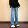 O que está acontecendo bonito na moda cordão estudante casual calças jovens novo jeans de perna larga homens reta solta