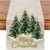 Navidad Santa Claus Americano Muñeco de Nieve Camino de Mesa Mantel de Lino Estampado Camino de Mesa Decoración Navideña Tela para Camino de Mesa Bandera de Mesa de Café