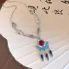Colar Vintage com Pingente de Moeda e Franjas com Contas para Mulheres Estilo Étnico Vintage Multi-elementos Cascalho Corrente Longa de Lã