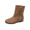 Botas Finas de Punta Redonda Estilo Retro para Mujer Otoño 2026 Nuevas Botas Vaqueras Versátiles de Gamuza Merade Adelgazantes Botines Birkenstock