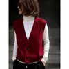 Cárdigan sin mangas de cuello en V profundo para mujer, lana pura, nuevo chaleco de punto de otoño e invierno, chaleco versátil de punto grueso para capas