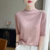 2025 Nuevo Verano Tencel Lyocell Punto Cuello Redondo Medio Alto Manga Tres Cuartos Top Jacquard Cuadros para Mujer