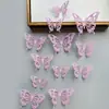Decoración de mariposa de papel con simulación tridimensional 3D, accesorios de joyería de mariposa hueca tridimensional con textura metálica, pegatinas de pared para el hogar al por mayor