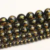 Obsidiana Natural Mantra de Seis Caracteres Cuentas Sueltas Ágata Negra Cuentas Redondas Accesorios para Joyería DIY Accesorios de Cuentas Hechos a Mano