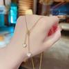 Collar de Acero de Titanio Doble Amor con Borla Diseño Estilo Coreano para Mujer Celebridad de Internet Mismo Estilo Personalidad Temperamento Colgante Corazón de Durazno Cadena Clavícula