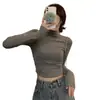 Atacado Transfronteiriço Outono e Inverno Veludo Alemão Gola Alta Meia Camiseta Térmica de Manga Longa Feminina Modelagem Slim Versátil Camiseta Básica