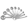 Con escala traje de cucharas medidoras de acero inoxidable herramientas de cocina para hornear cuchara medidora de condimento cuchara medidora de café juego de 10 piezas en stock