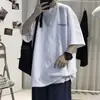 Moda Nacional Camiseta Americana masculina ins tendência manga curta design estampado senso de design nicho oversized manga meia estação top de verão roupas