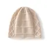 Atacado de Fábrica 100% Caxemira Transfronteiriço Outono/Inverno Novo Chapéu de Tricô com Ponto de Trança de Diamante Chapéu Gorro Quente Espessado com Proteção para as Orelhas