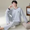 Pijama Nuevo para Hombre Tallas Grandes 2026, Manga Larga y Pantalón Largo para Primavera y Otoño, Algodón Puro Cuello Redondo Sudadera Ropa de Casa