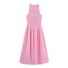 Nuevo Vestido Midi de Verano para Mujer con Plisados y Cuadros Escoceses Franceses para Viaje Niche Europeo y Americano