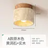 Luminária de Teto Redonda de Madeira Cor Creme com Pedra Travertino Amarelo, Estilo Vintage Wabi-Sabi para Hall de Entrada, Varanda, Corredor e Corredor