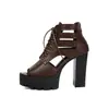 Sandalias de punta abierta europeas y americanas 36-46, sandalias de tacón ultra alto para mujer con cremallera trasera, color liso, nuevas sandalias de plataforma impermeables de verano