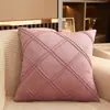 Cojín Decorativo de Terciopelo Doble Línea Nórdico Color Sólido Terciopelo Holandés Oficina Sala de Estar Cojín para Sofá Funda de Cojín a Cuadros Cojín Decorativo