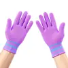 Guantes de nylon morados ligeros antideslizantes resistentes al desgaste transpirables cómodos alta elasticidad para jardinería plantación recolección clasificación de paquetería express manipulación