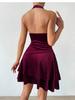 Novedad Primavera y Verano 2026 Ropa Femenina Transfronteriza de Amazon Estilo Sexy Europeo y Americano Vestido Halter de Terciopelo Mini Falda de Fiesta