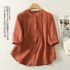 Elegante Top para Mujer de Mediana Edad, Estilo Artístico de Lujo Ligero, Blusa de Algodón y Lino de Manga Corta con Bordado 2026, Corte Holgado, Tallas Grandes, Top Delgado
