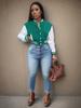 Chaqueta de Bloques de Color para Mujer Europea y Americana de Primavera y Otoño 2024, Abrigo de Traje de Béisbol con Letras de Un Solo Botón, Chaqueta Deportiva