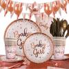 Plato de Papel Estampado en Caliente Spot Taza de Papel Set Rosa Dorado Babygirl Decoración de Cumpleaños Vajilla Desechable Suministros