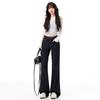 Jeans Flare Vintage de Cintura Alta para Mulheres, Outono, Caimento Solto, Calças de Comprimento Total, Comprimento Estendido