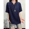 Camiseta de Manga Corta con Botones de Seda de Hielo para Mujer, Colección Verano 2026, Camiseta Base de Punto Jacquard Hueco con Cuello Alto, Top Estilo Chino
