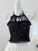 Top Corto Sexy con Tirantes al Cuello sin Mangas para Mujer, Nuevo de Primavera, Encaje Puro Cosido, Espalda Descubierta para Mujer