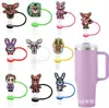 Tapa de Silicona con Forma de Oso de Dibujos Animados para Popote 8/10mm Tapa para Popote Decoración a Prueba de Polvo Anti-Derrames Tapón para Popote Venta al por Mayor