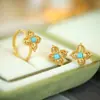 Anillo de Plata 925 Chapado en Oro Turquesa Pendientes Conjunto de Cruz Estilo Palacio Nicho Exquisito Lujo Accesible Sentido de Alta Gama
