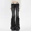 Jeans de Diseño Lavado Desgastado con Estilo High Street Americano Pantalones Versátiles de Corte Delgado Acampanados de Longitud Completa para Mujer
