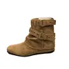 Botines Retro Franceses de Cuero Suave con Aumento Interno de Altura para Mujer 2026 Nuevo Estilo Otoño con Hebilla Estilo Vaquero Botas de Caña Fruncida Apilada