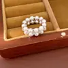 Anel de Pérola de Camada Dupla com Zircônia Incrustada, Galvanizado com Ouro Real 18K, Anel de Estilo Niche de Alta Qualidade, Joia de Moda Elegante e Exquisita