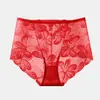 Ropa Interior Sexy de Encaje de Cintura Media para Mujer, Malla, Sin Costuras, Transpirable, Transparente, Calado, Tentadora, de Secado Rápido, Lencería de Lujo para Mujer