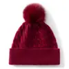 Gorro de Cachemira para Mujer 100% Cachemira Pura Nuevo para Viajeros Bola de Pelo Versátil Color Sólido con Puño Tejido Cálido para Protección de Orejas