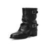 Botas de tacón grueso estilo western retro con punta redonda y punta fina, fruncidas en la pantorrilla, con hebilla, para mujer, zapatos individuales, nueva colección primavera y otoño 2026