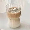 Copo de Água de Vidro com Cintura de Padrão Vertical Copo de Vidro Criativo para Casa Copo de Café da Manhã com Listras Leite Copo de Suco de Grande Capacidade