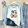 Camiseta de algodão puro de manga comprida para meninas, novo estilo primavera e outono 2026, top color block, barra curva, doce, estiloso, ins, roupas infantis