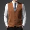 Colete Cardigan de Tricô Masculino de Botão Único para Outono e Inverno, Colete Interno de Lã Liso, Suéter Masculino Sem Mangas para Negócios