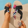 Sandalias Cruzadas de Bloques de Color Estampadas con Nudo Retorcido y Tira Ancha para Mujer, Chanclas Casuales Versátiles y Transpirables para Playa y Viajes con Estampado de Hierba