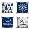 Funda de Almohada Navideña de Lino Nuevo para Amazon Transfronterizo Funda de Almohada de Casa con Santa y Reno Funda para Sofá