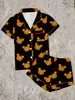Pijama curto duplo feminino com estampa de abóbora do Mickey Mouse, gola lapela, tecido de seda de leite, site independente da Amazon transfronteiriço para o Halloween
