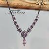 Indústria pesada Light Luxury Super Fairy Butterfly Powder Diamond Necklace com Full Diamond Argyle Powder Crystal Black Gold Bow Set Chain para mulheres